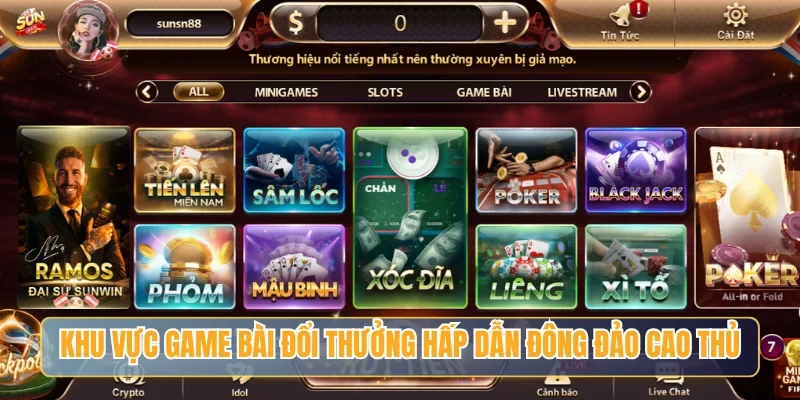 Khu vực game bài đổi thưởng hấp dẫn đông đảo cao thủ